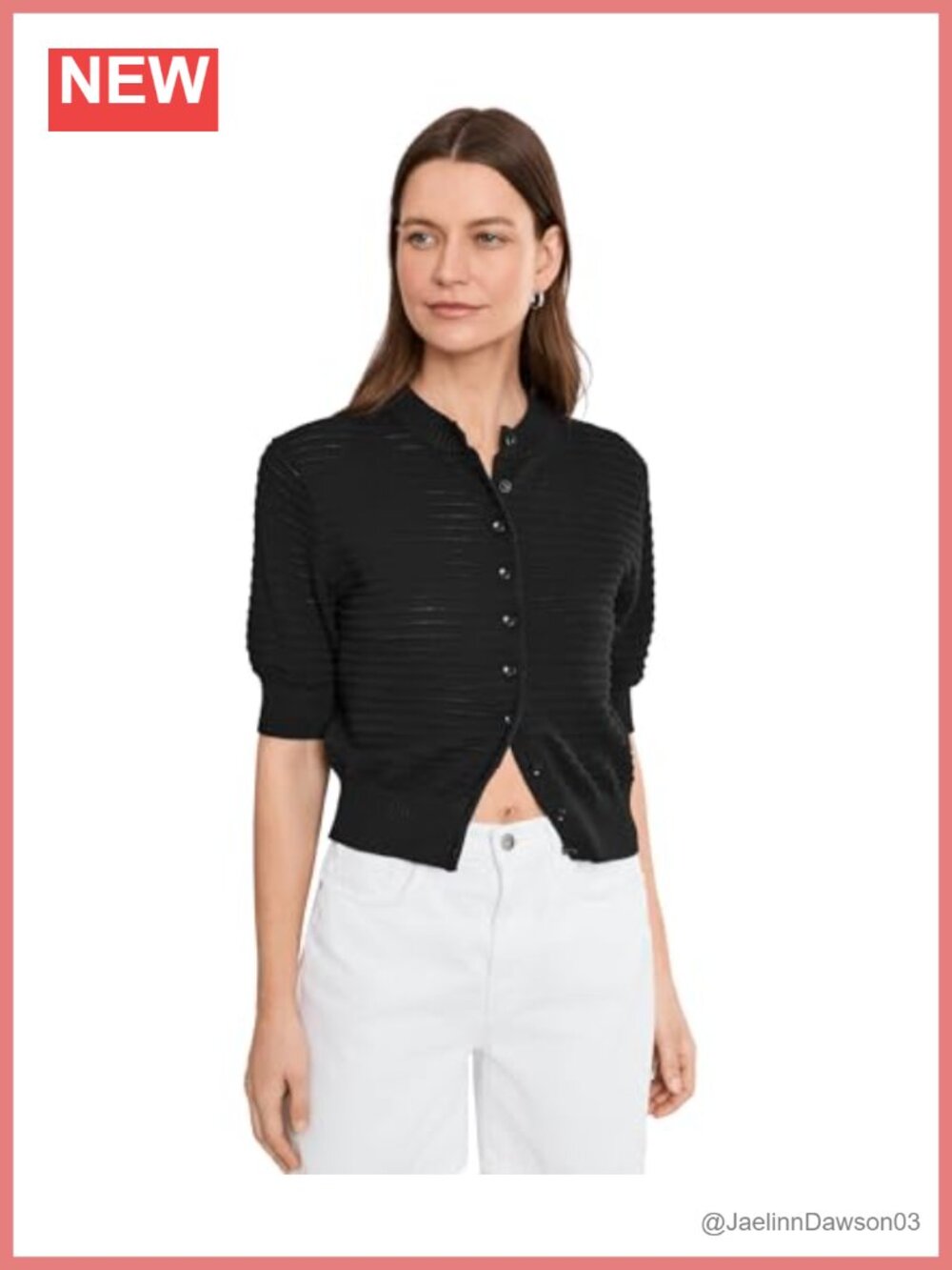 Cotton Stitch Short Sleeve Cardigan Button Crew Neck Fitted